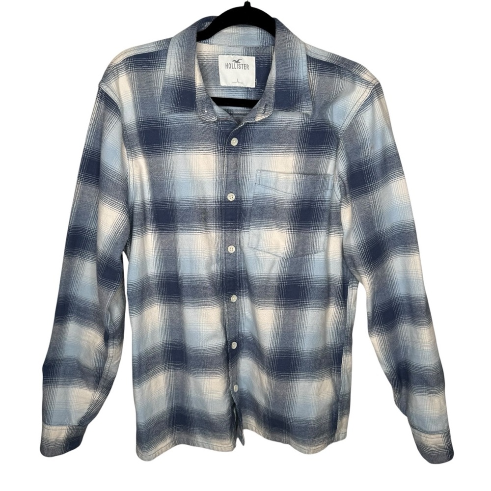 NWOT Hollister Plaid Flannel Shirt Jacket Blue Collar Size L Large